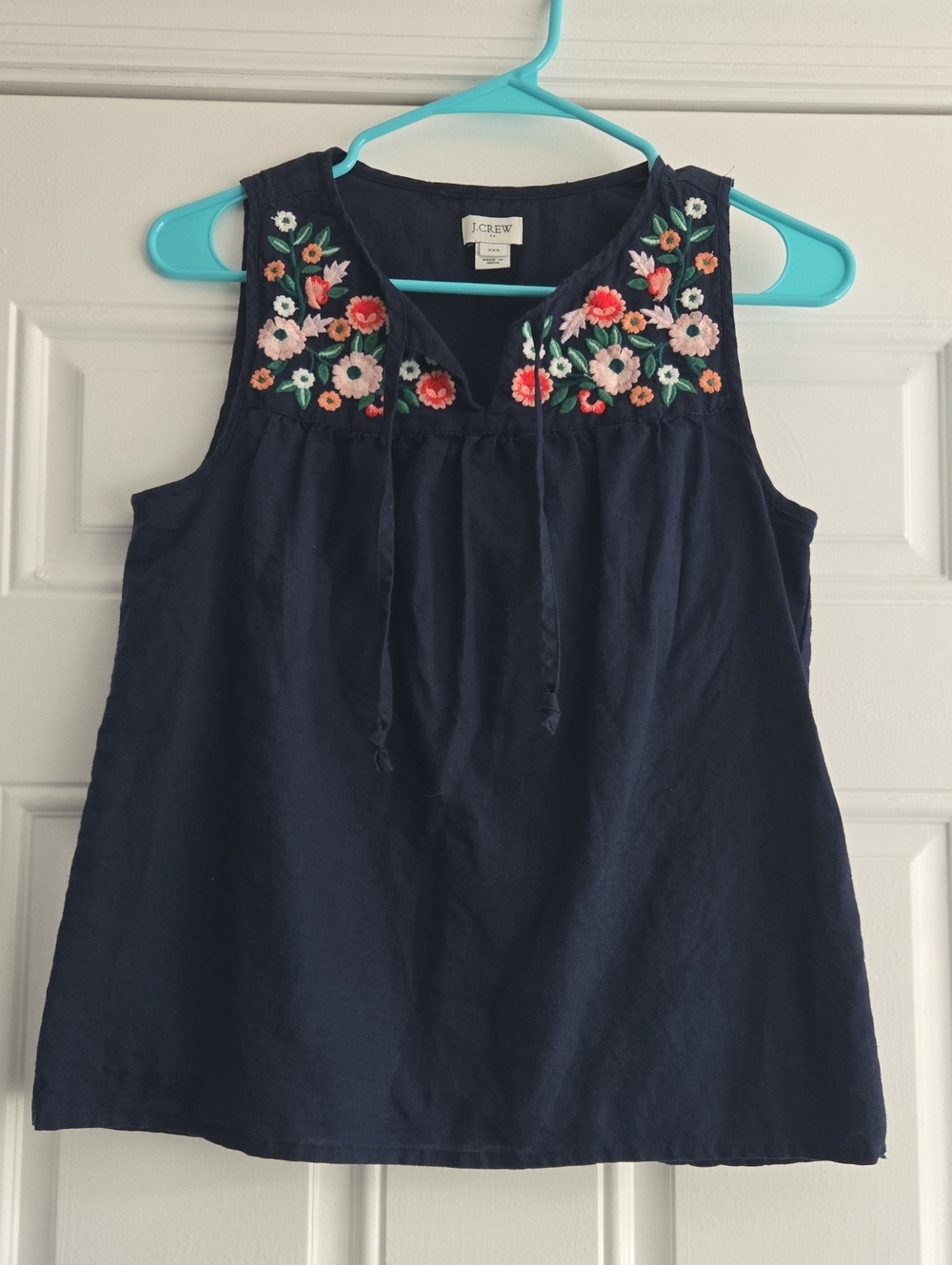 J. Crew Navy Tank Top with Multicolor Floral Embroidery XXS